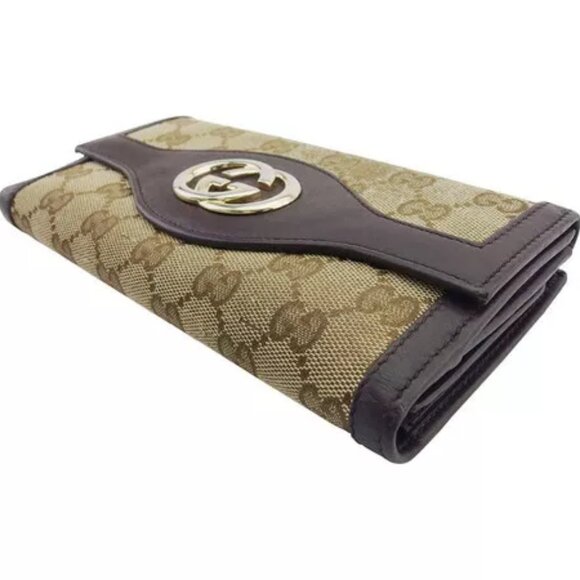 GUCCI Long Wallet GG Canvas Beige Canvas x Leather Authentic Used - Picture 3 of 10